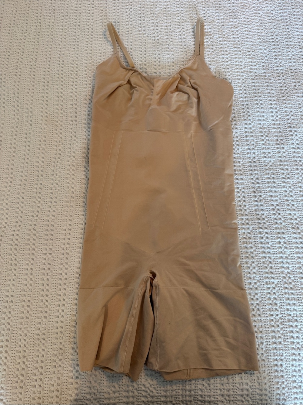 Spanx OnCore Open Bust Mid-Thigh Bodysuit Shapewear Nude Large